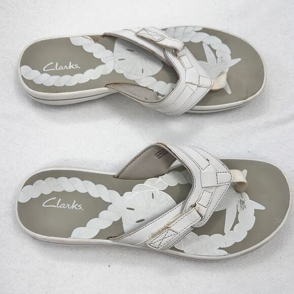 Clark's faux leather flip flops women's size 9 white adjustable - Picture 3 of 6